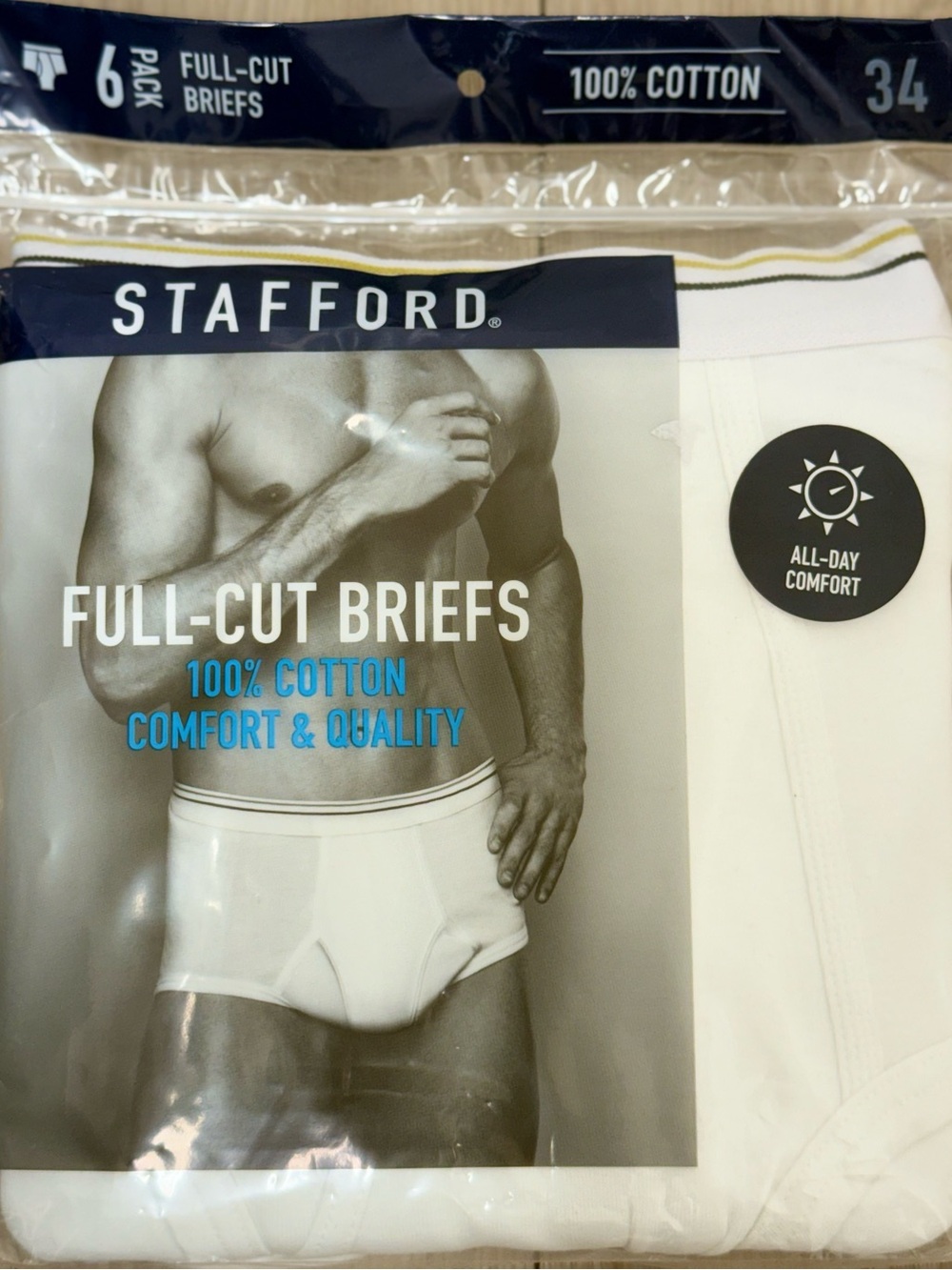 Stafford Mens Size 34 6 Pack Full-Cut Briefs 100% Cotton White Underwear